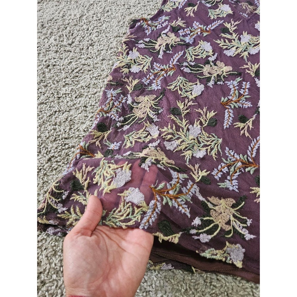 Sundance Floral Embroidered Mesh V-Neck Tank Top Plum Purple Women Large - Picture 2 of 10